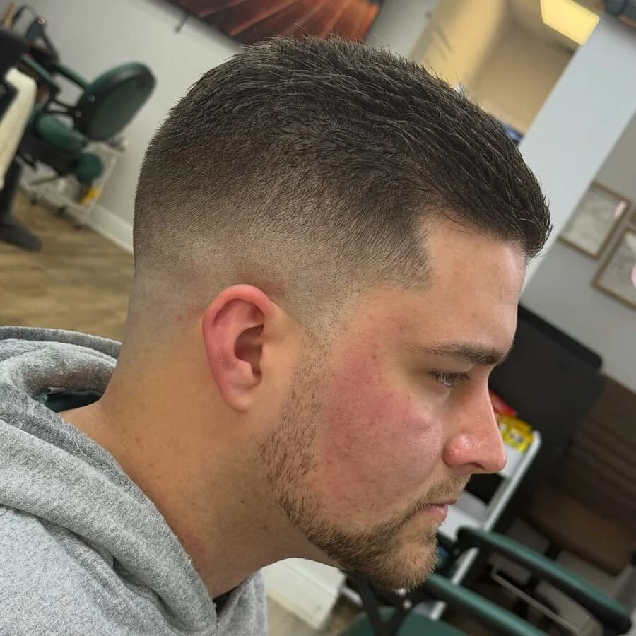 Cut and beard at Blessed Barbershop — mid fade with beard, Daphne AL